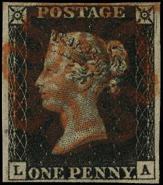 1840 1d black Plate 2 (LA), four close to...