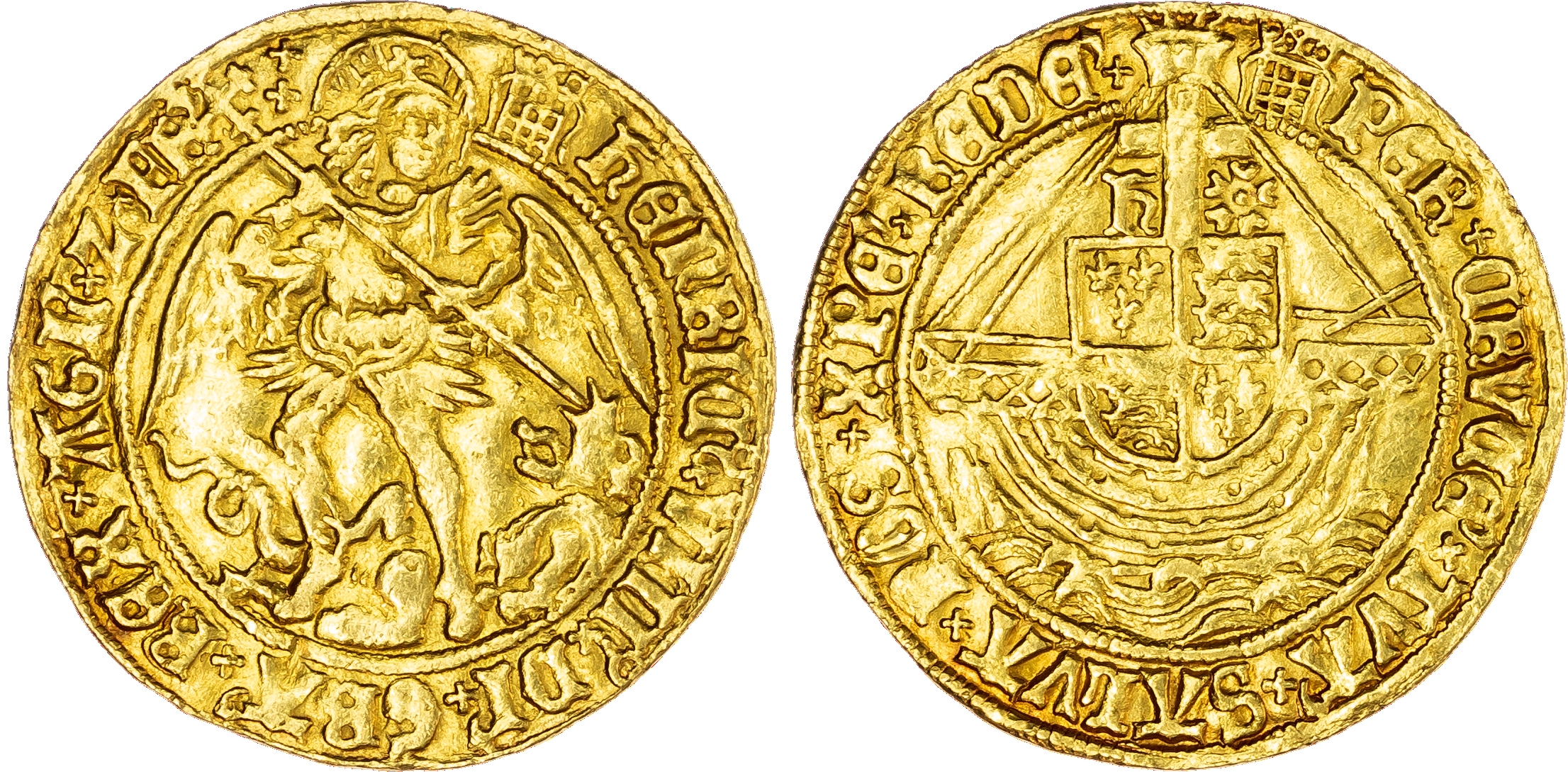 Henry VIII (1509‑47), Angel of six shillings and eight pence, first coinage (1509‑26), St Michael slaying dragon, inner