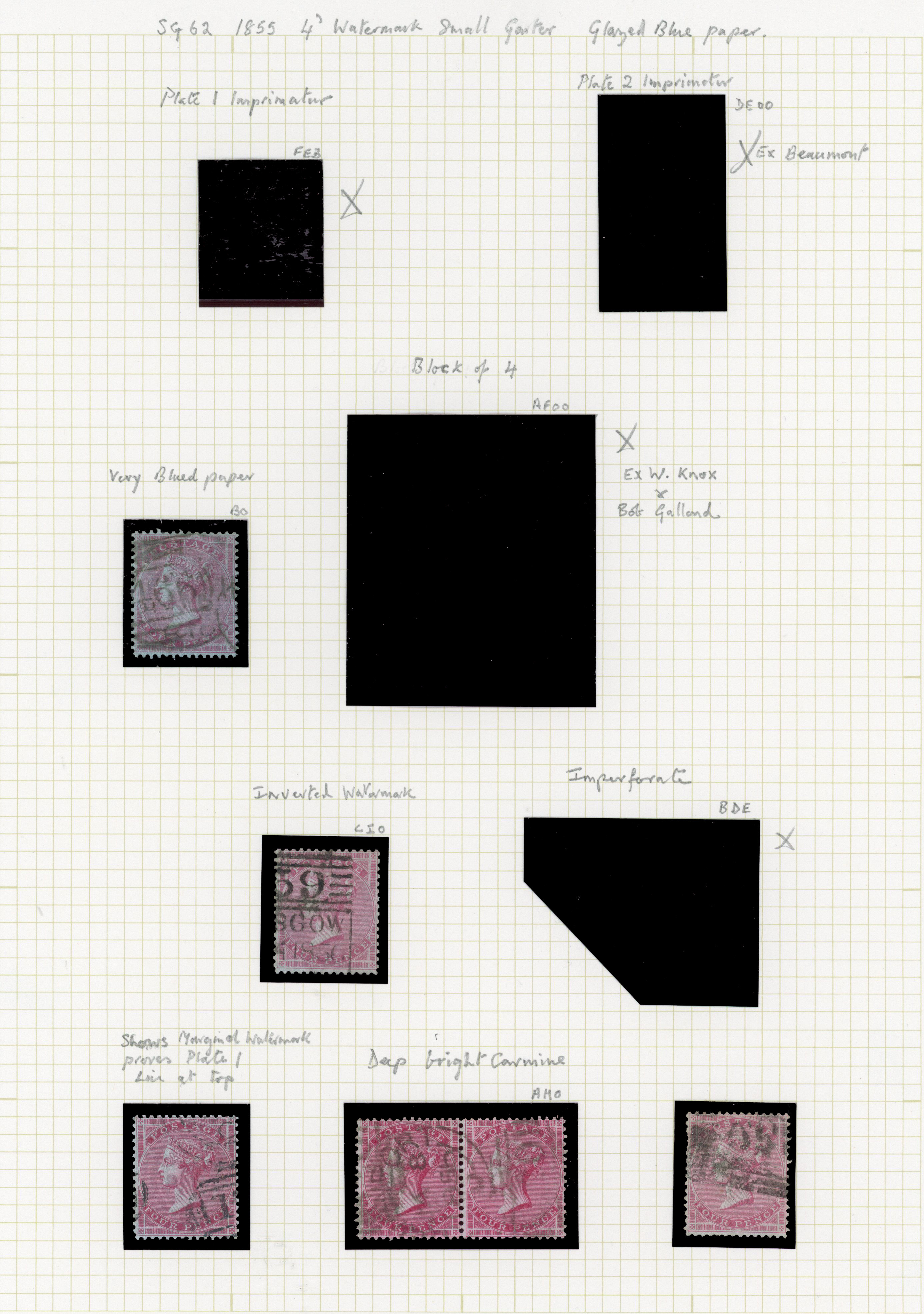 1855-56 4d Carmine/rose (SG62-65, Wmk Small & Medium Garter). A fine group of twelve used examples
