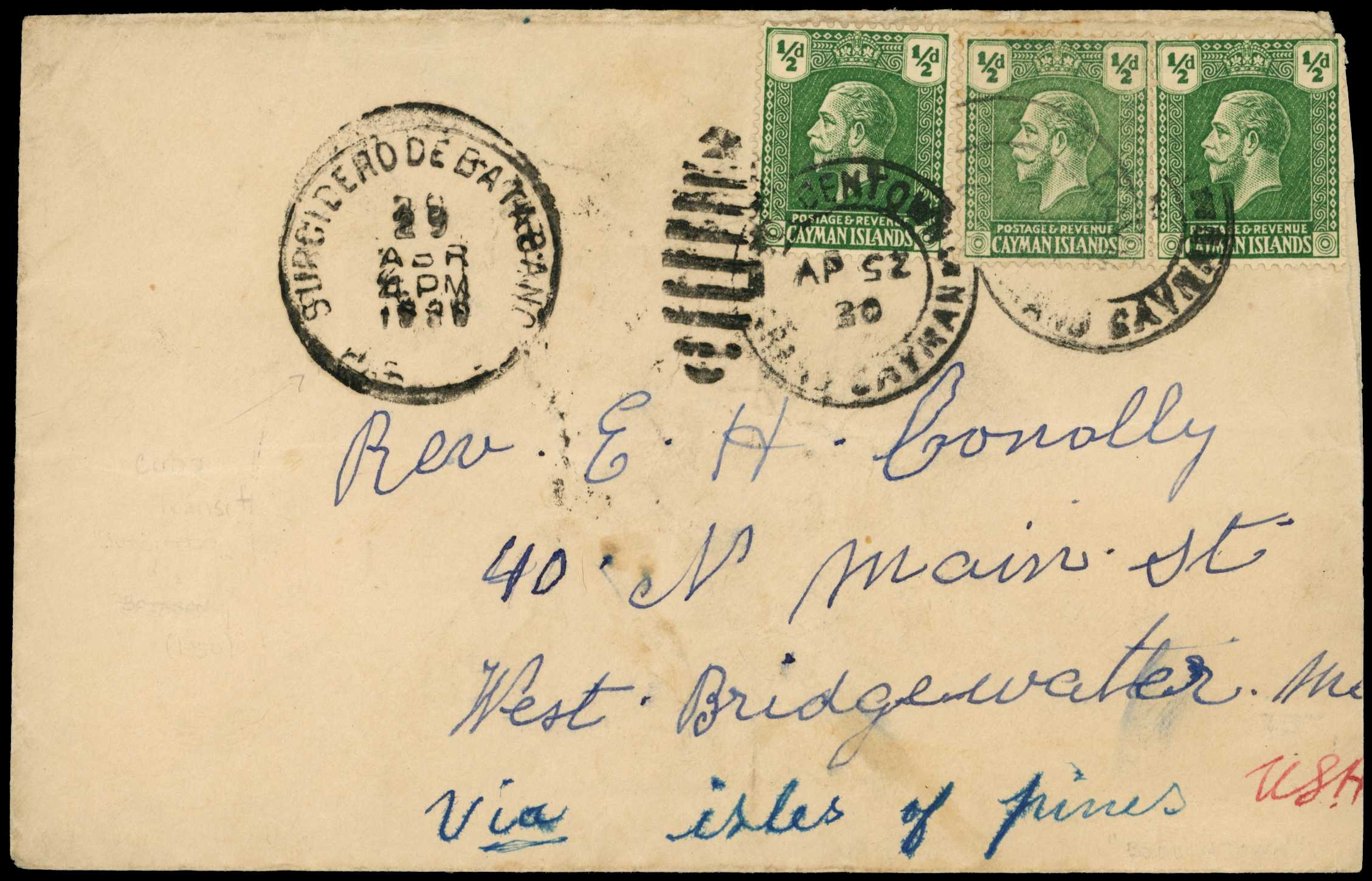 1907-30 Overseas mail routed via Cuba:...