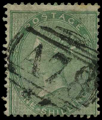 GB USED ABROAD: 1856 1s green, few short...