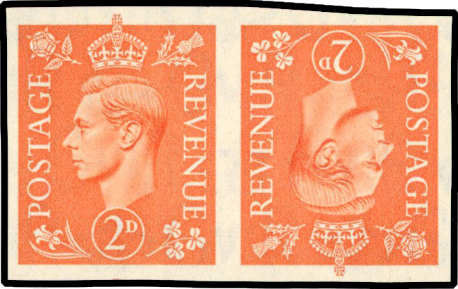 1941 2d Pale orange tête-bêche imprimatur pair (SG488var)