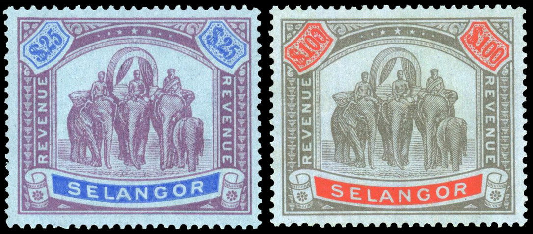 Selangor Revenue 1936-9 $25 and $100 mint