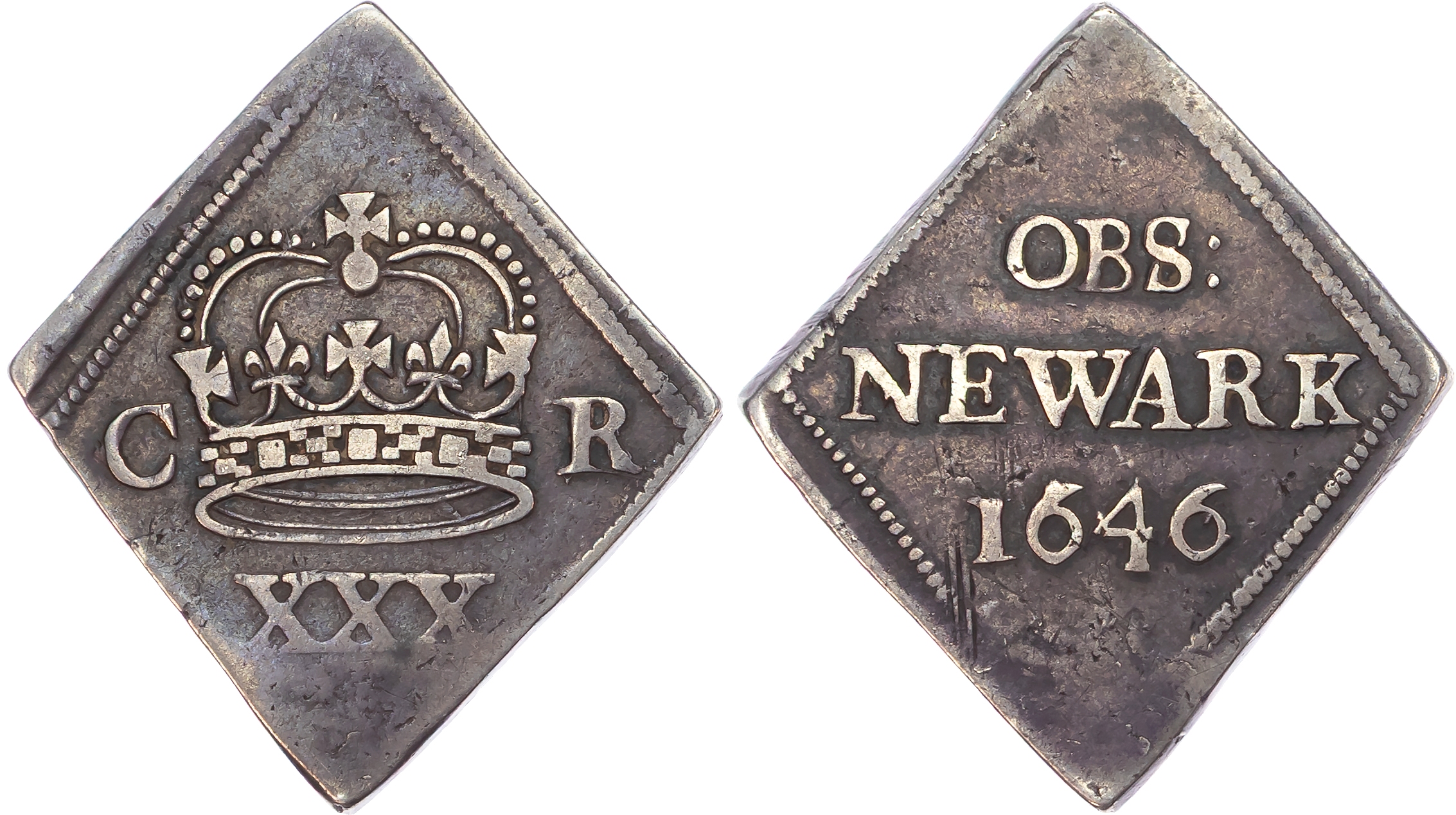 Charles I (1625‑1649), AR lozenge shaped Halfcrown 1646, Newark besieged in the name of Charles I.