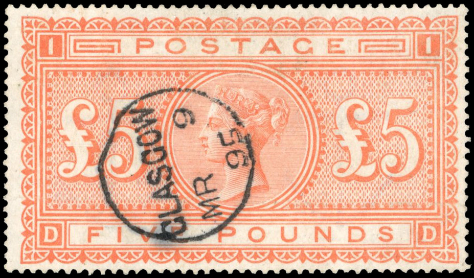 GB 1867-73 £5 orange on white paper used