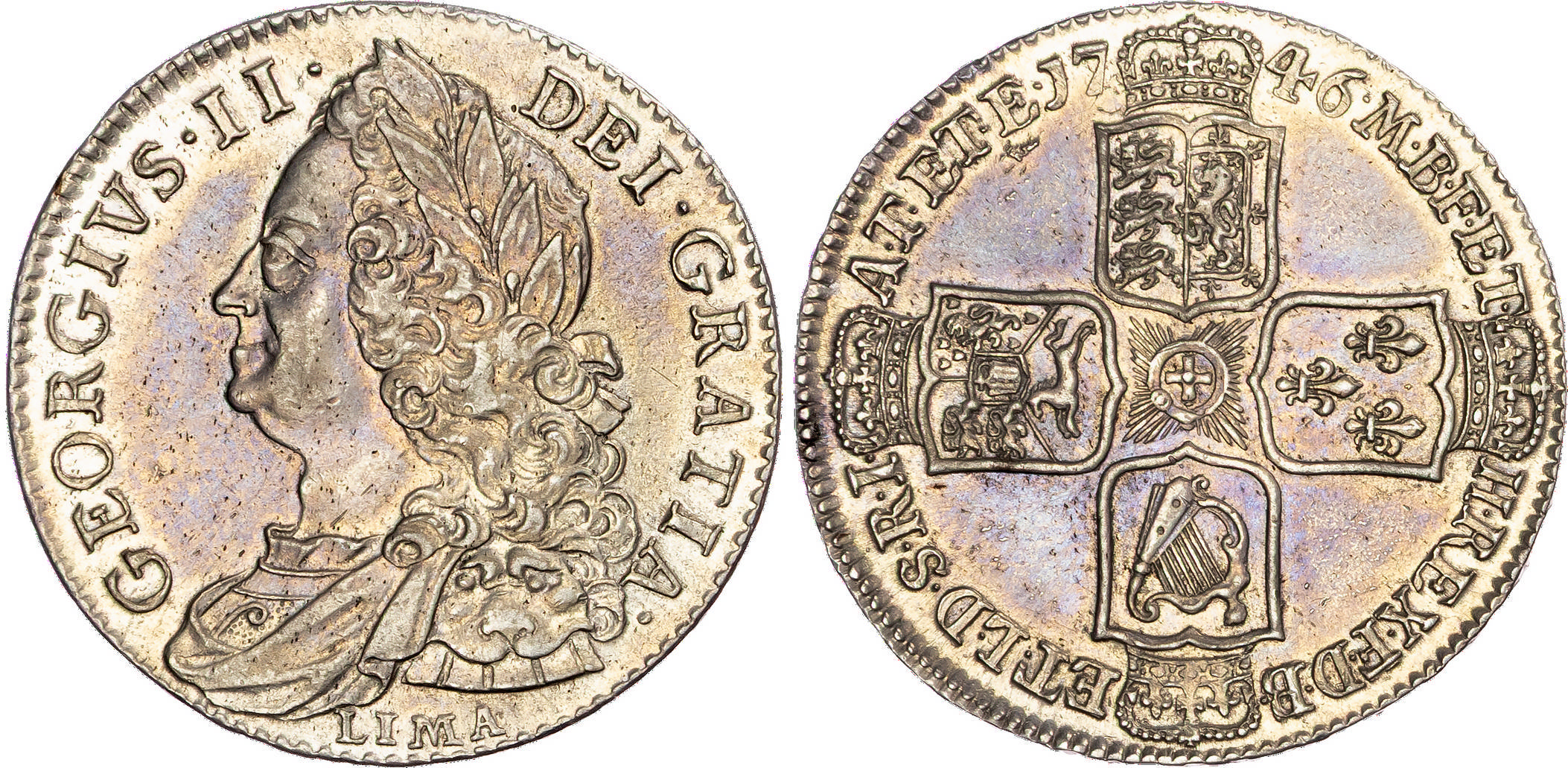George II (1727-1760), AR Halfcrown, 1746 D. NONO, LIMA.