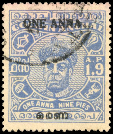 I.F.S Cochin SG 123b smaller black surcharge used