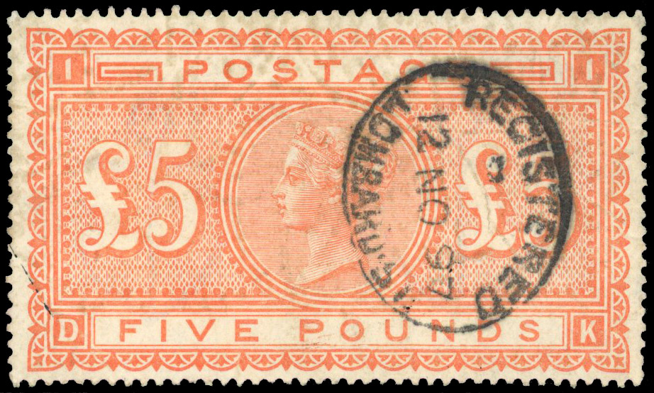 1867-83 £5 orange (DK), cancelled