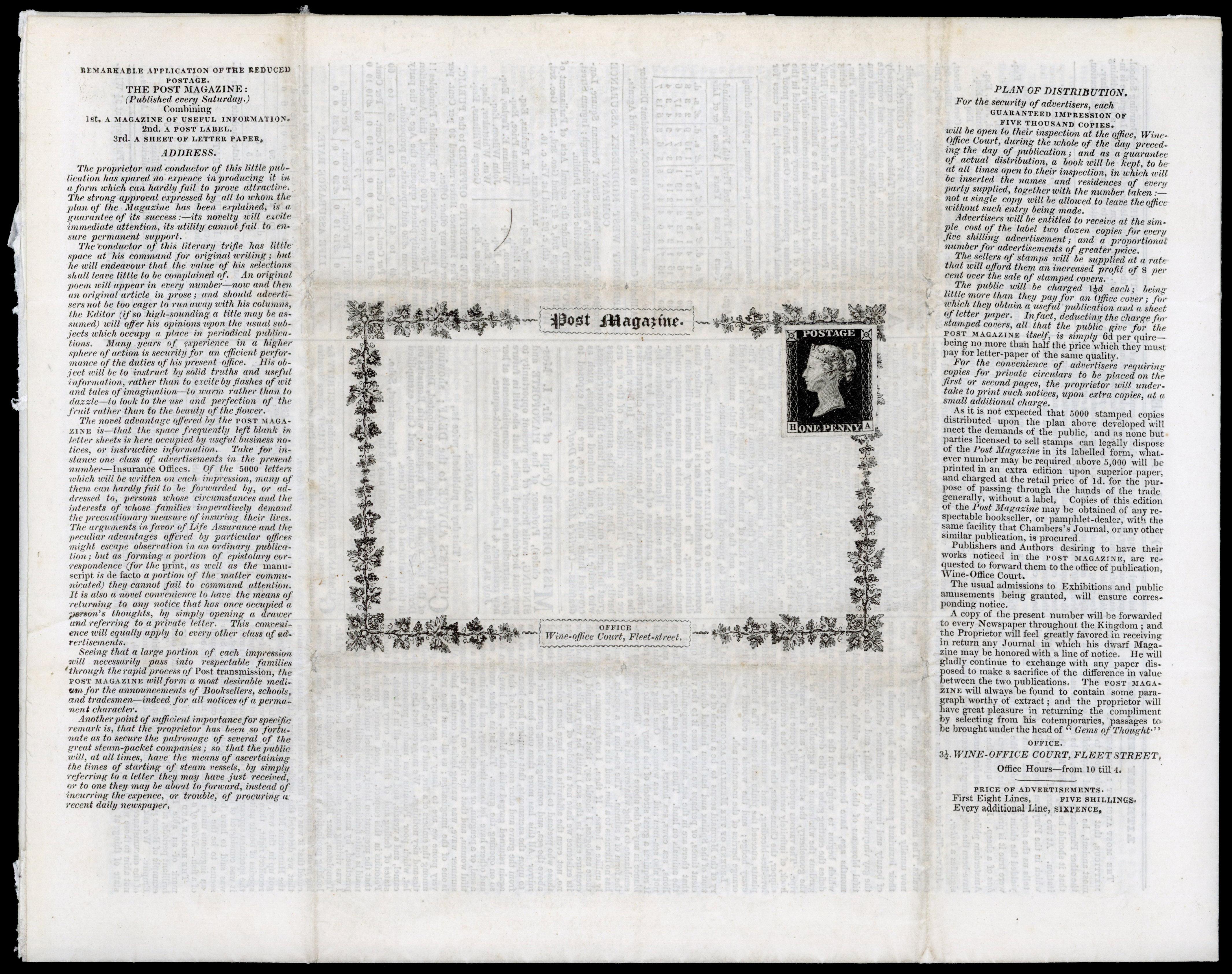 1840 1d Black Pl.4. (HA). Superb unused example on a Post Magazine printed
