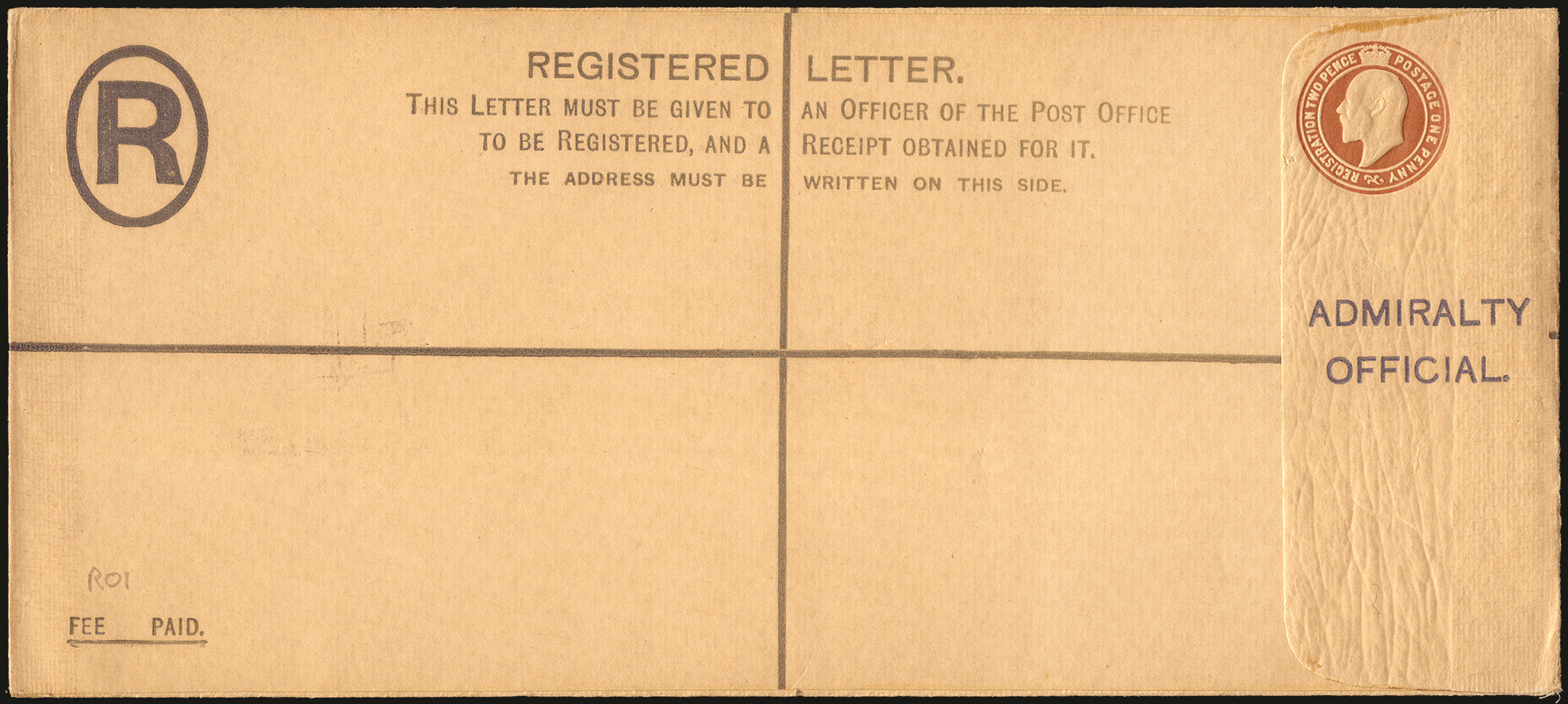 1903 3d red-brown Admiralty Official registered envelope