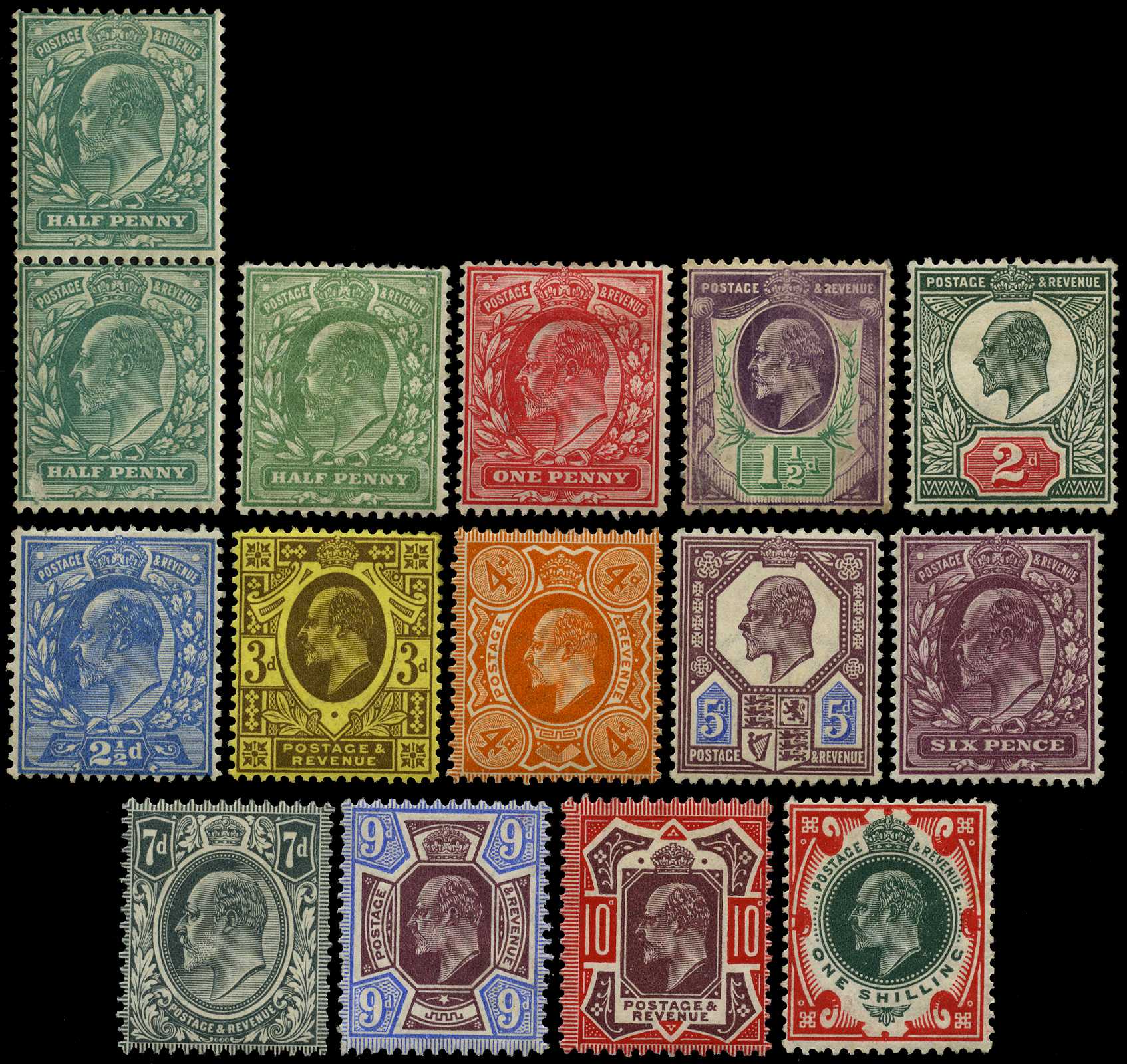 1902-13 mixed printings set of fourteen to...