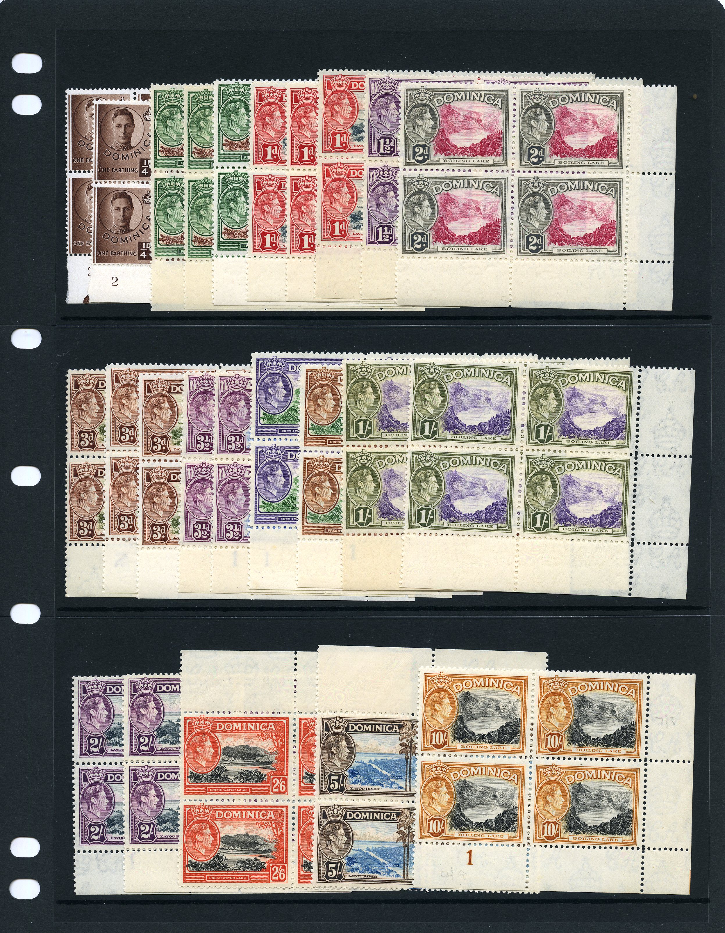 1938-47 set less 2½d in blocks of four,...