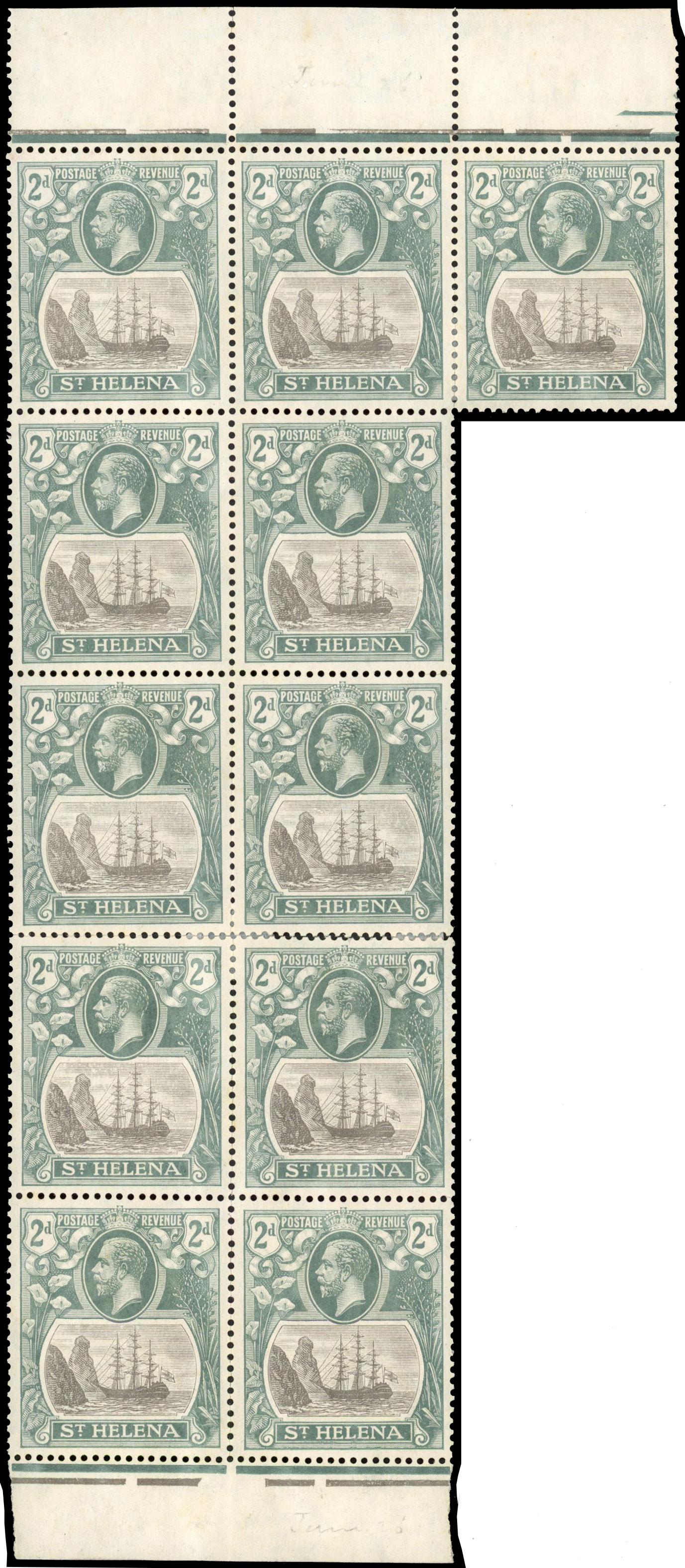 St Helena SG 100d block mint