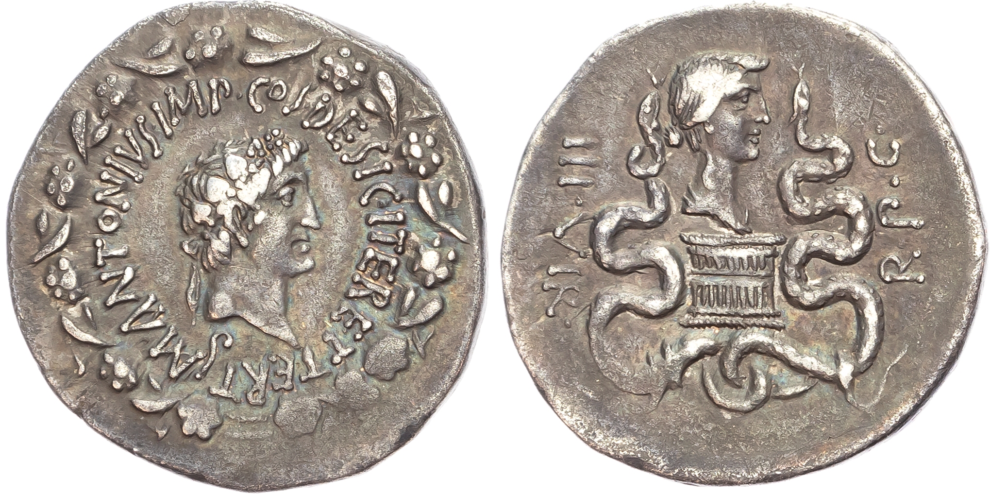 Mark Antony and Octavia (39 BC) AR Cistophoric Tetradrachm, mint of Ephesus 11.88g.