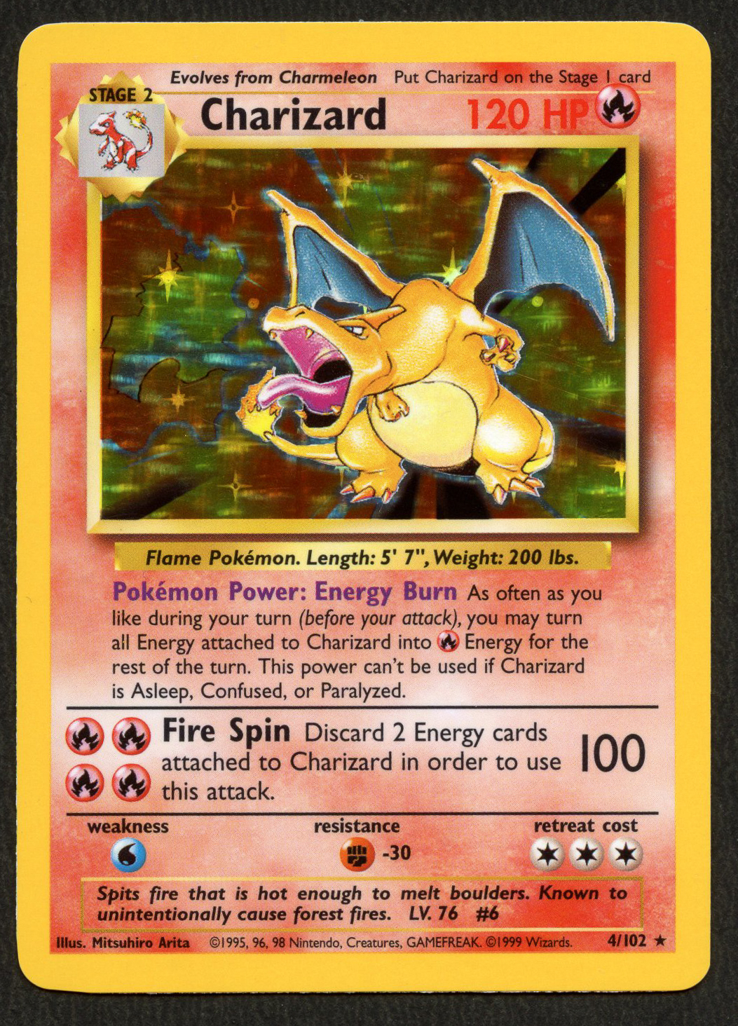 Charizard Holo #4/102 - Base Set (Ungraded) - Light Play