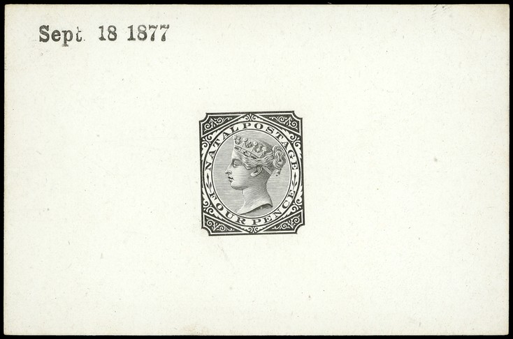 1878 4d Die Proof in black on glazed card 93 x 60mm, dated Sept 18 1877, otherwise unmarked.  Fine.  For SG...