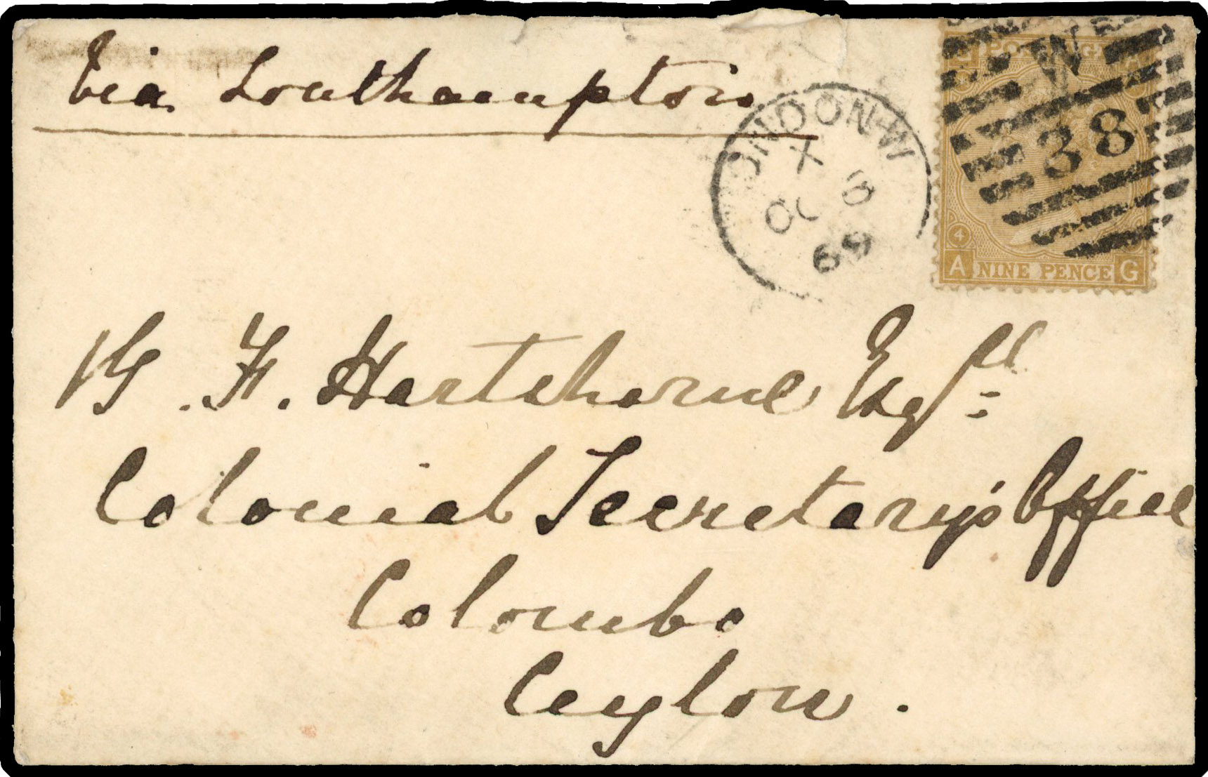 1866 registered envelope to England, then redirected to St Petersburg and 1869 envelope to Ceylon