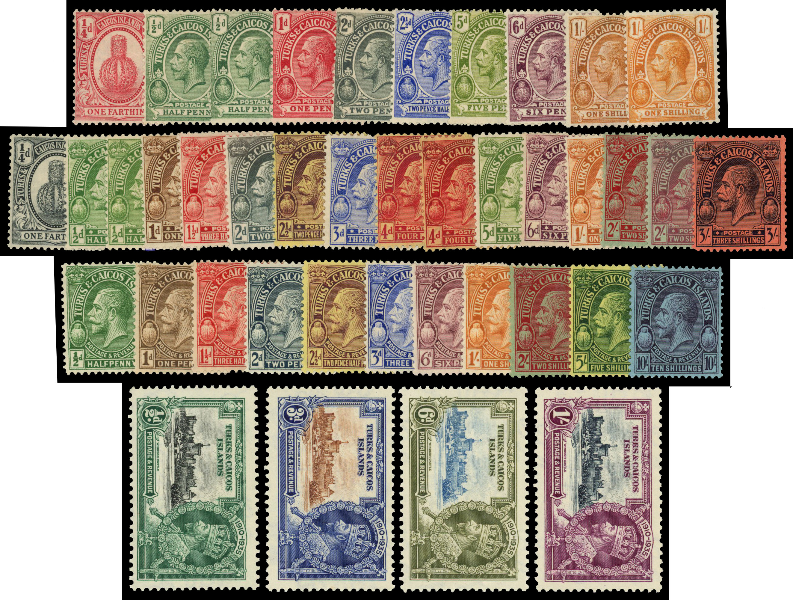 Turks and Caicos: Mint on cards including 1867 1d dull rose, two (faults), 1881 to 1s, 1882 to 2½d, 1900 to 3s, 1909 to 3s,