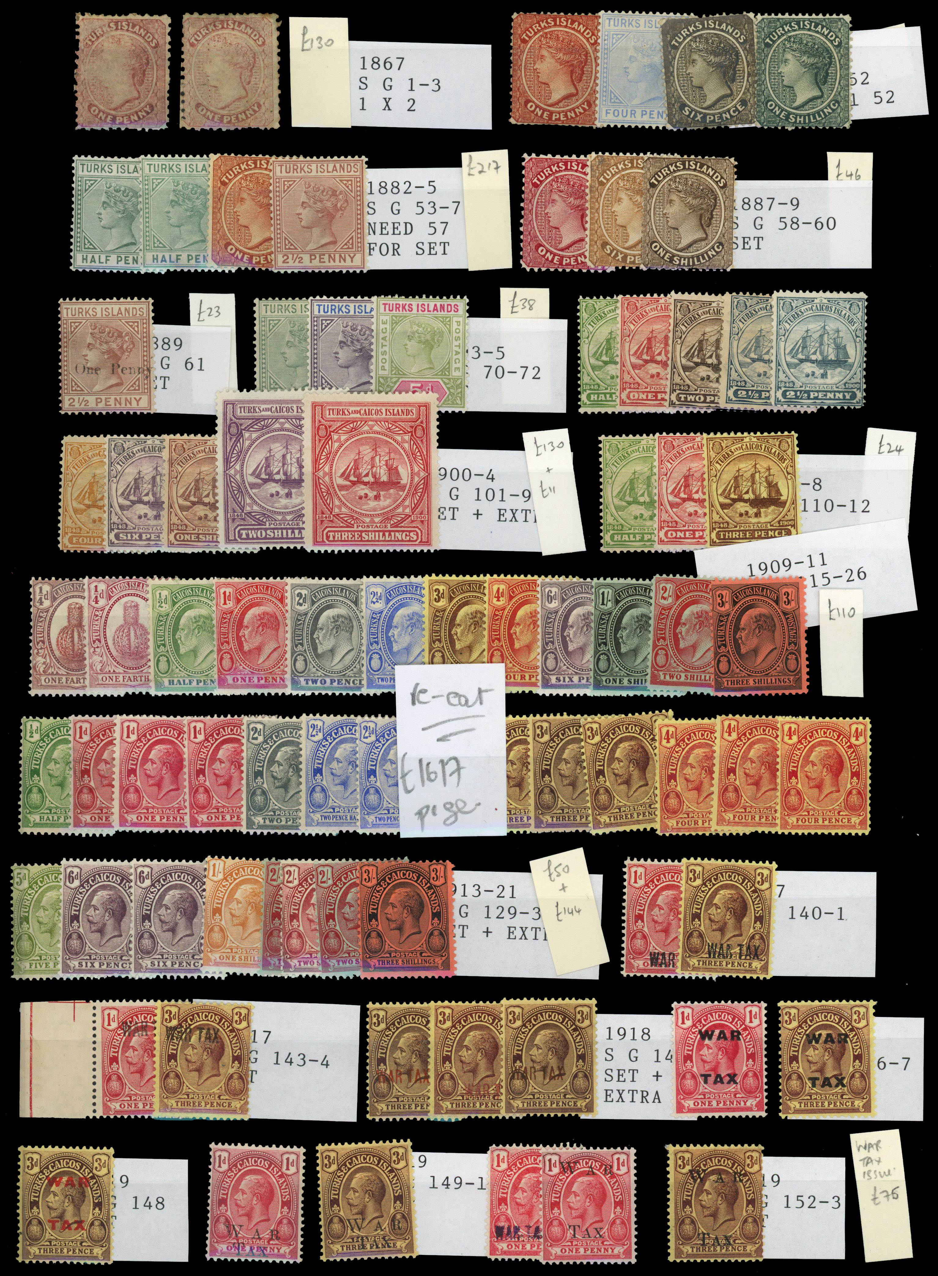 Past auction: Turks and Caicos: Mint on cards including 1867 1d