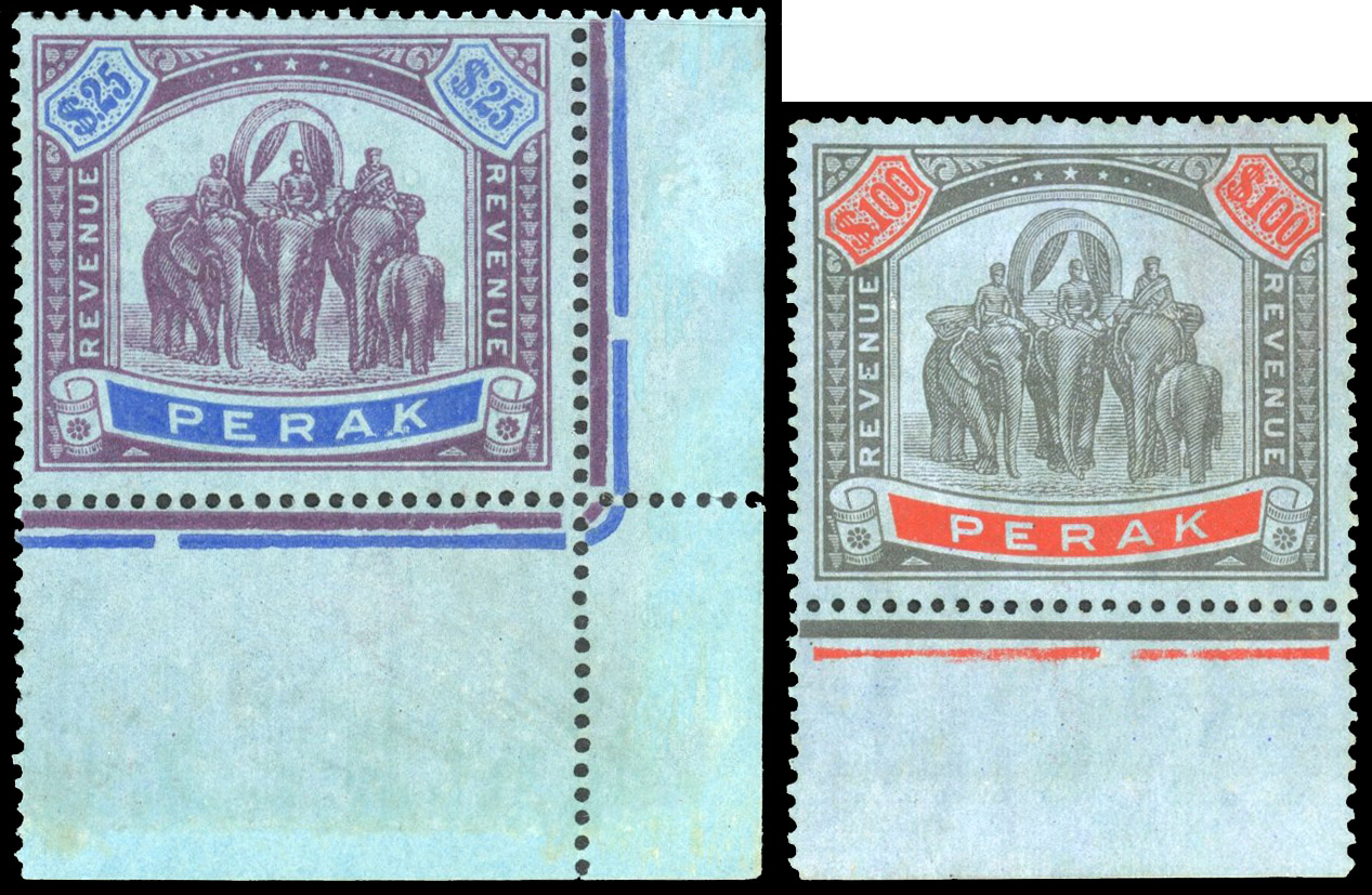 Perak Revenues 1936-9 $25 and $100 mint