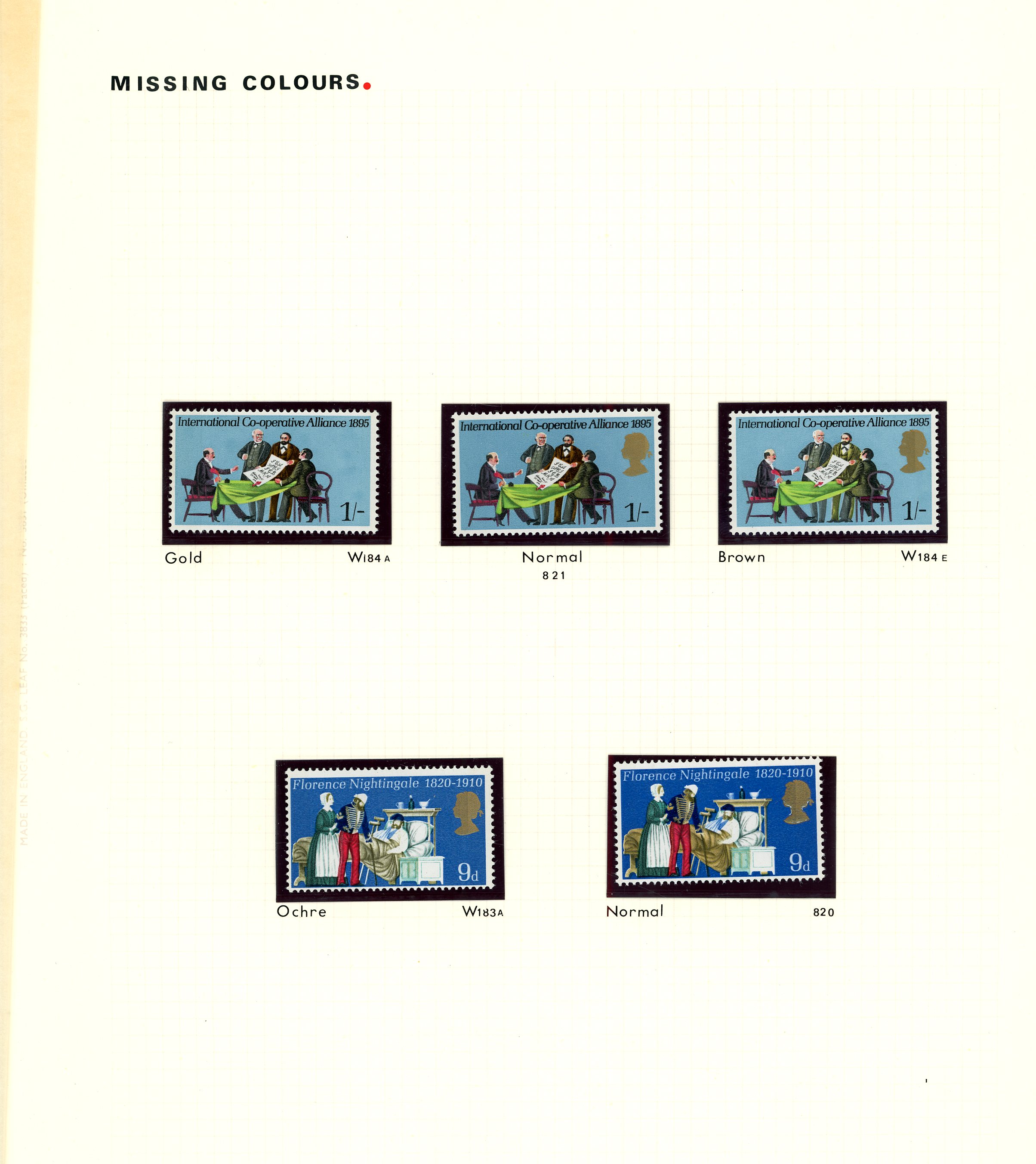 GB: 1970 General Anniversaries 9d ochre omitted, 1s gold (Queen's head) omitted and 1s brown omitted 