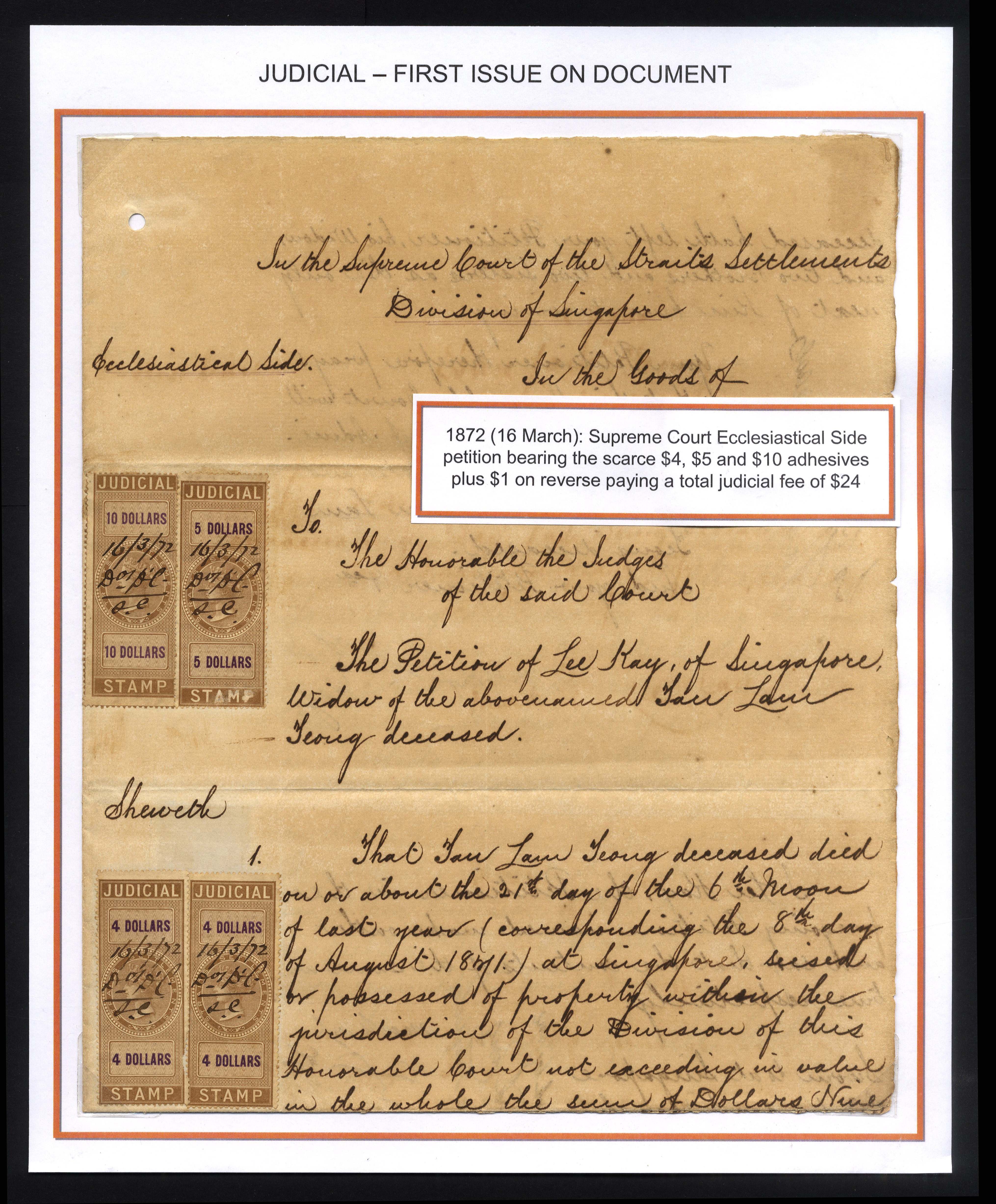 Straits Judicial 1869-72 First Issue documents