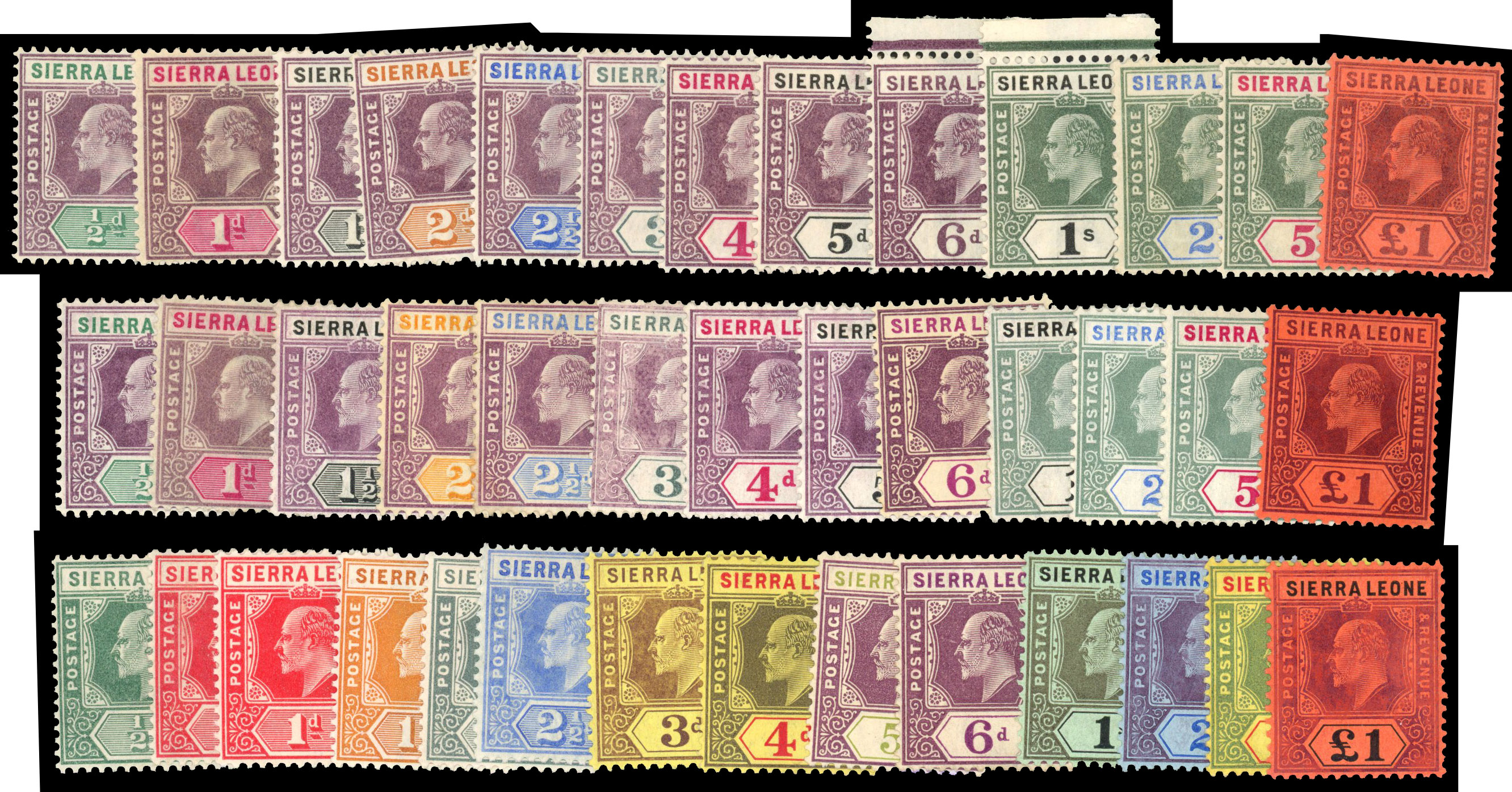 Sierra Leone mint on Hagner including 1903 to £1, 1904 to £1, and 1907 to £1 fine o.g. (39) SG 73/111