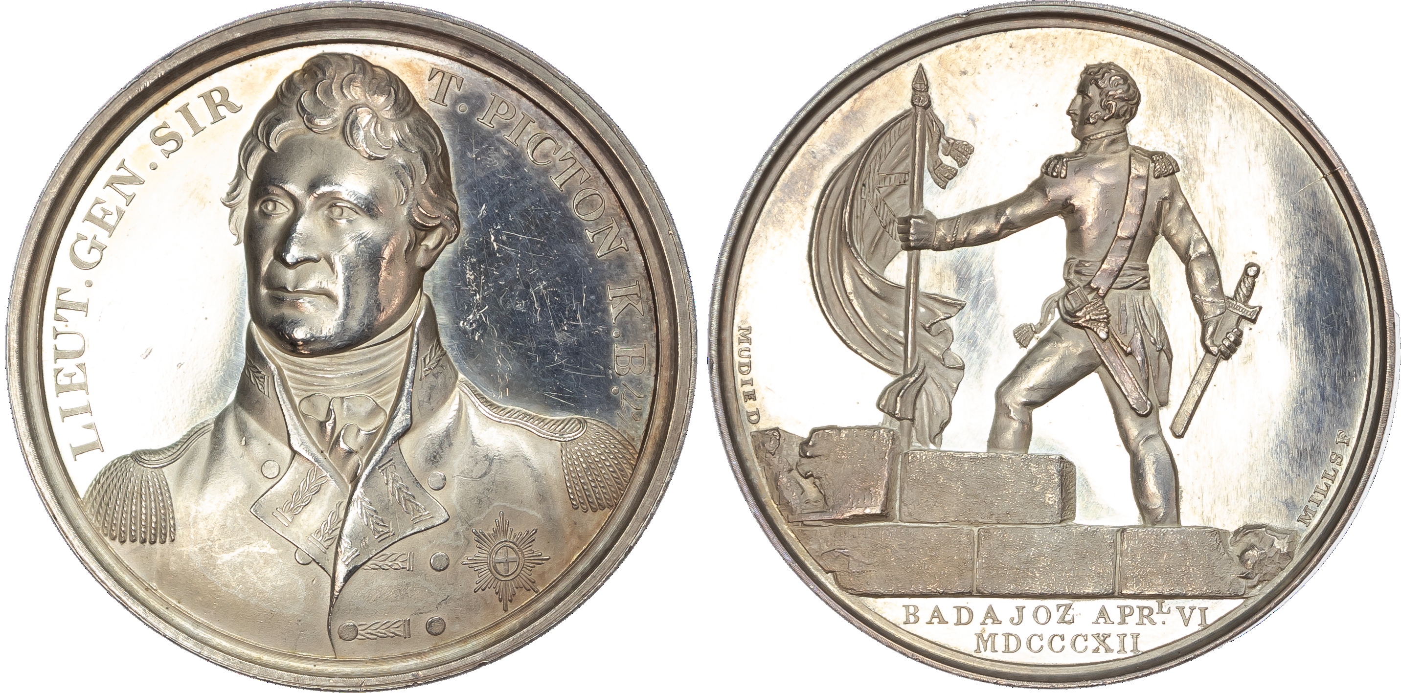Sir Thomas Picton (1758‑1815), Battle of Badajoz, silver medal, 1812