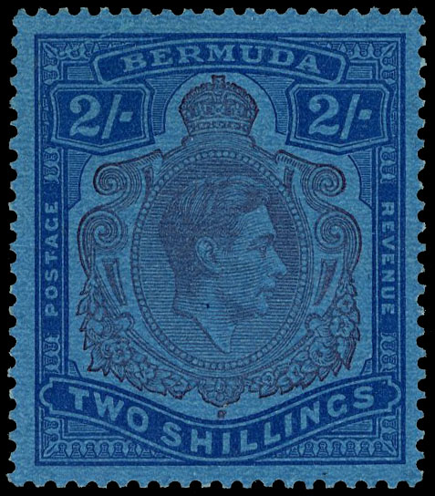 1938-53 2s purple and blue on deep blue ordinary paper HPF #17 gash in chin, mint, SG 116cf