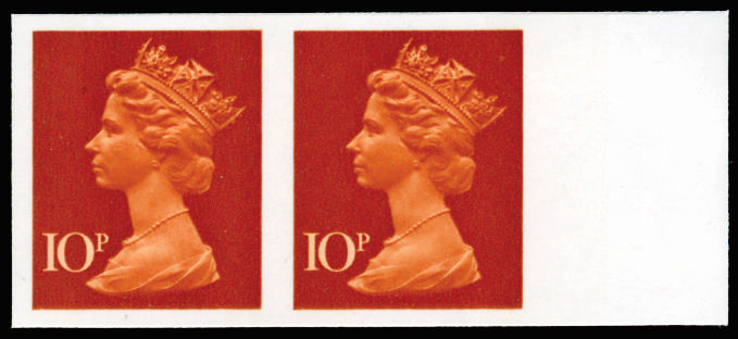 GB 1971 10p Orange-brown and chestnut (2 bands). Superb unmounted o.g right hand marginal horizontal pa… SGX885var