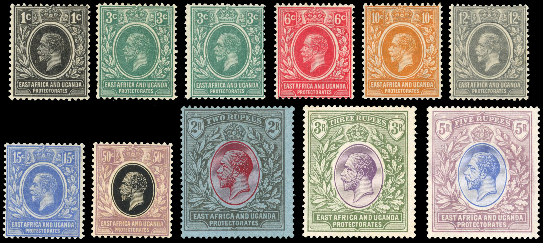 East Africa & Uganda SG 65-74 1921 set to 5r mint
