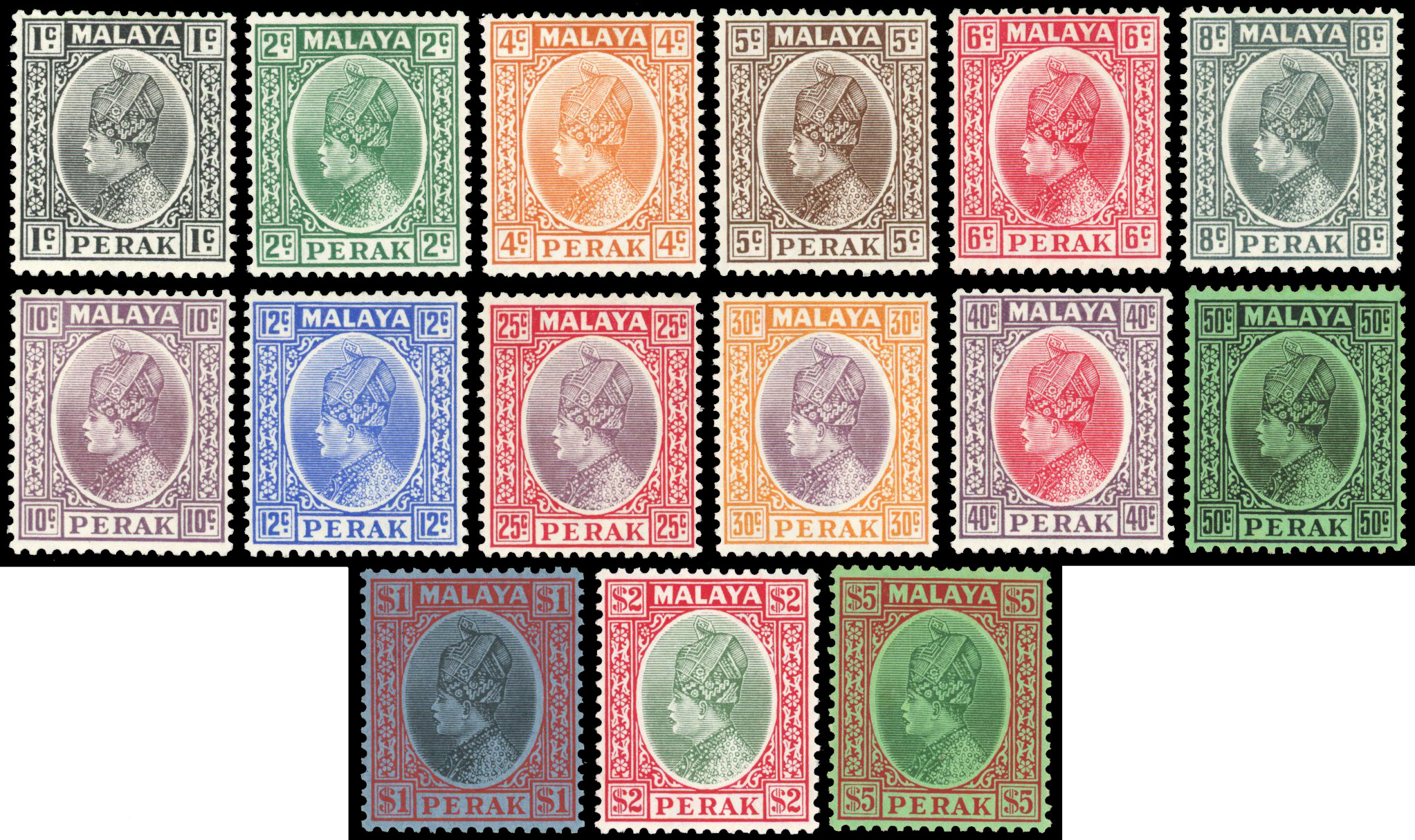 Perak 1935-37 set of 15 to $5