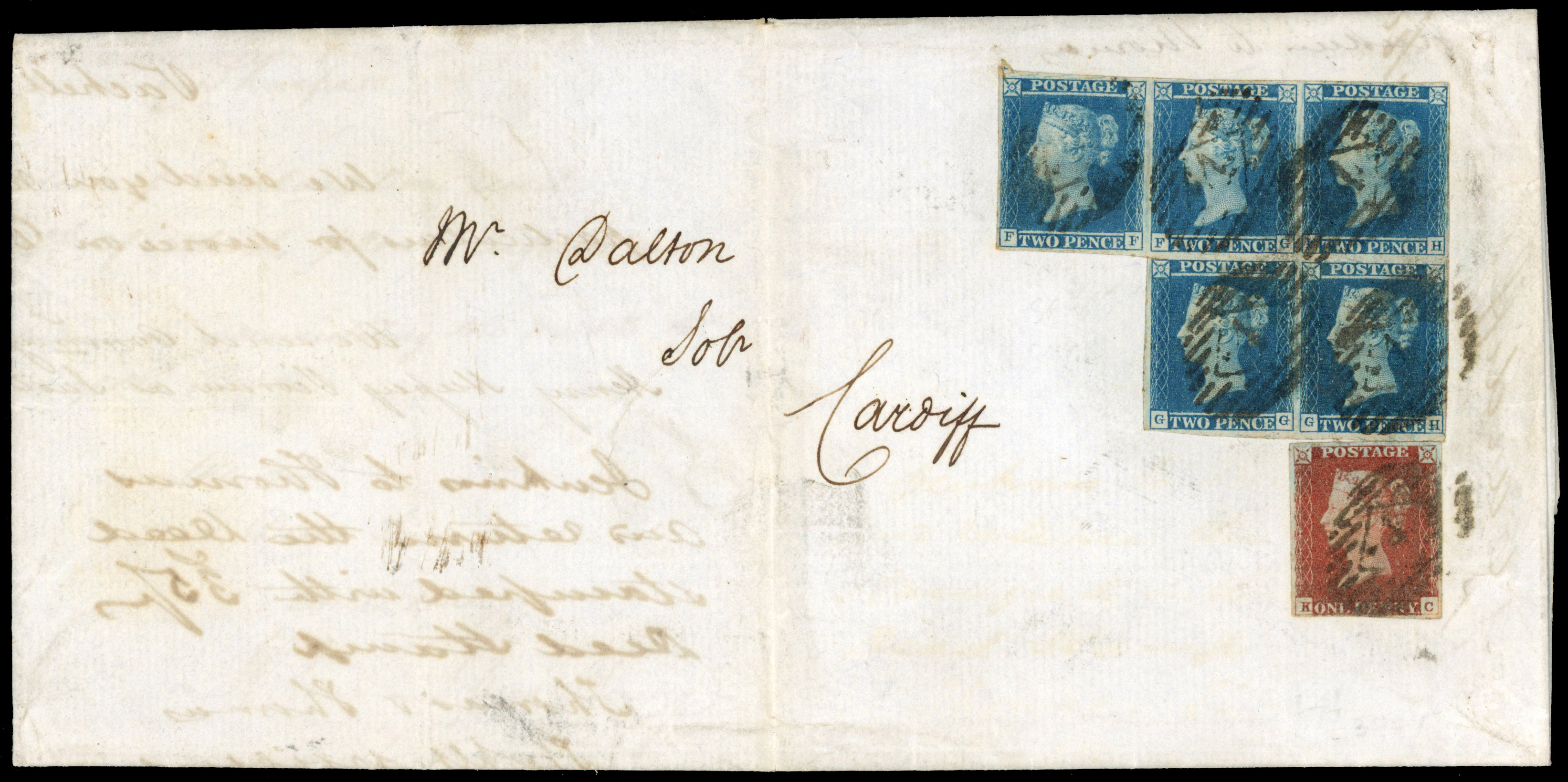Great Britain 1848 cover to Cardiff franked by 11d rate SG 8,14