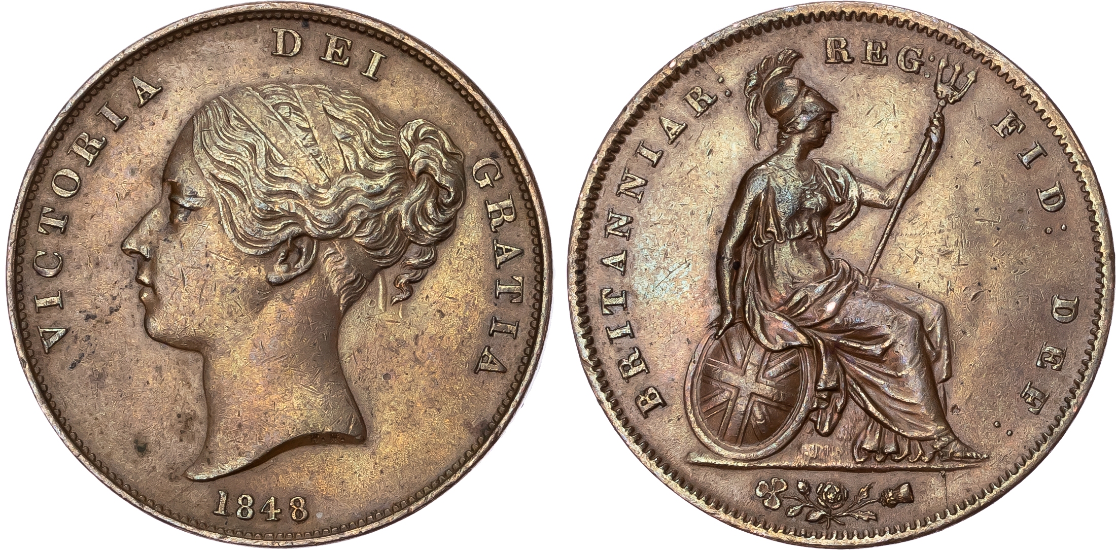 Victoria (1837-1901), Penny, 1848 over 7