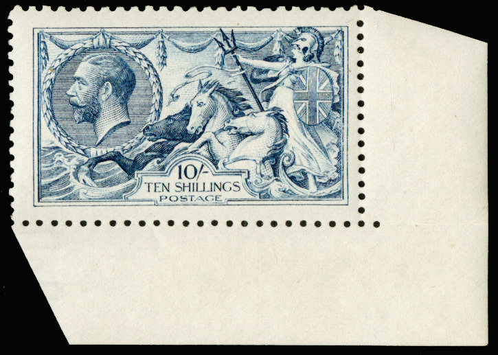 Great Britain 1915 10s Blue. Superb well centered unmounted o.g. corner marginal example printed by DLR, lovely br…