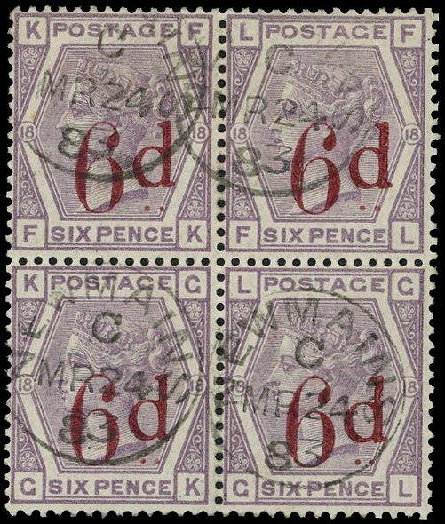 1883 6d on 6d lilac Pl.18.