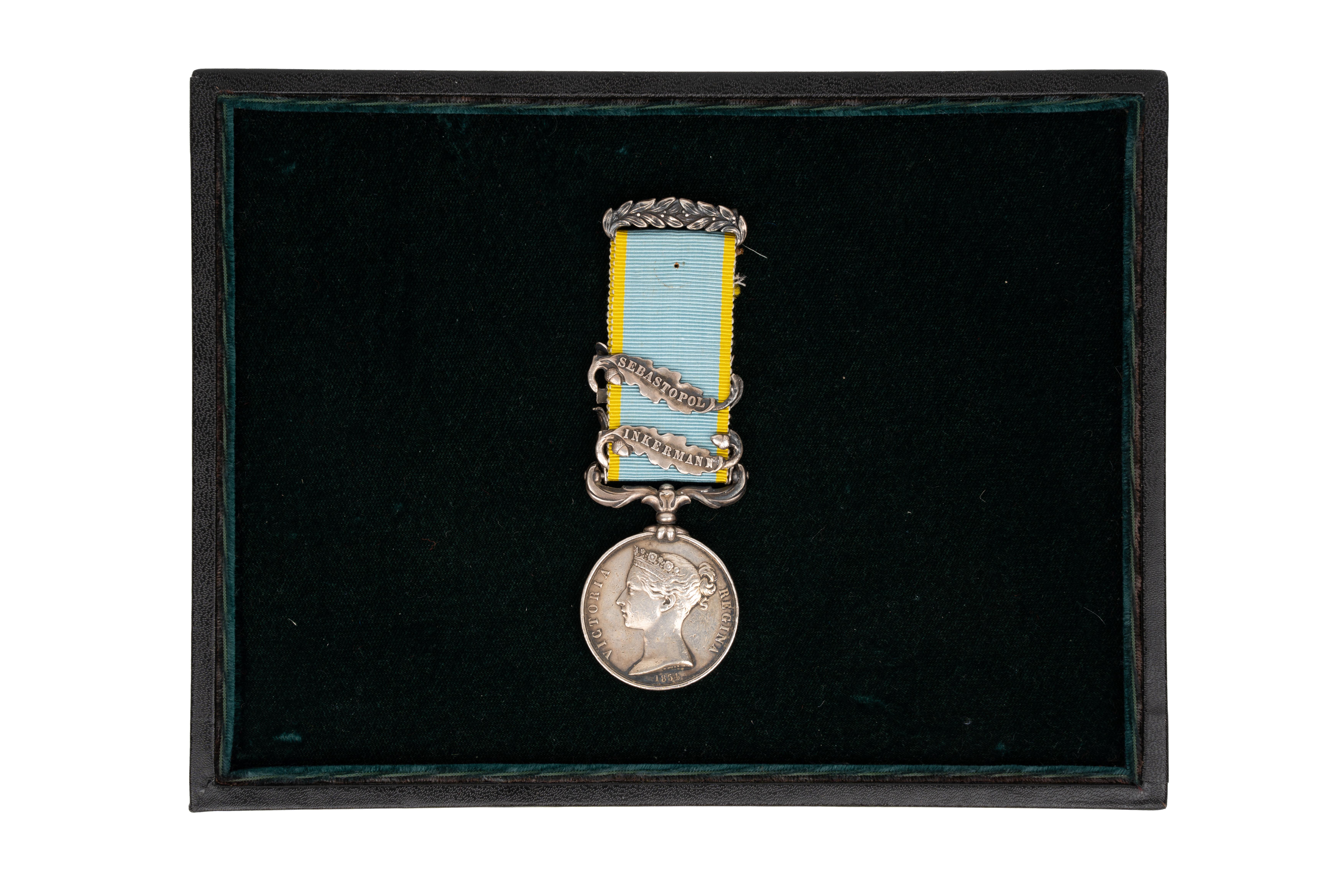 Crimea Medal 1854-55, two clasps, Inkermann and Sebastopol Severely Wounded in the attack on the Malakoff