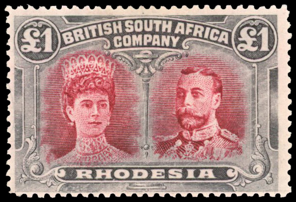 Rhodesia 1910-13 £1 crimson and slate-black perf 14
