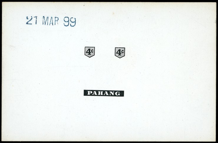 1895-9 Die Proof of the 4c value tablets in black on glazed card (92 x 60mm), dated 21 MAR 99, fine.  For SG...