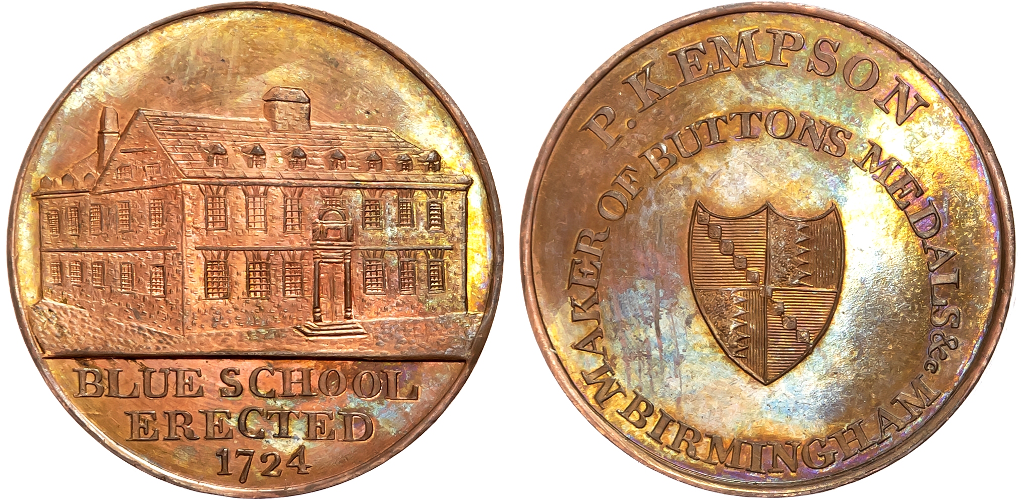 Warks.  Birmingham , P Kempson’s Series of Birmingham Buildings, Halfpence, St. Philips Church, edge plain, 29.1mm/12.6g …