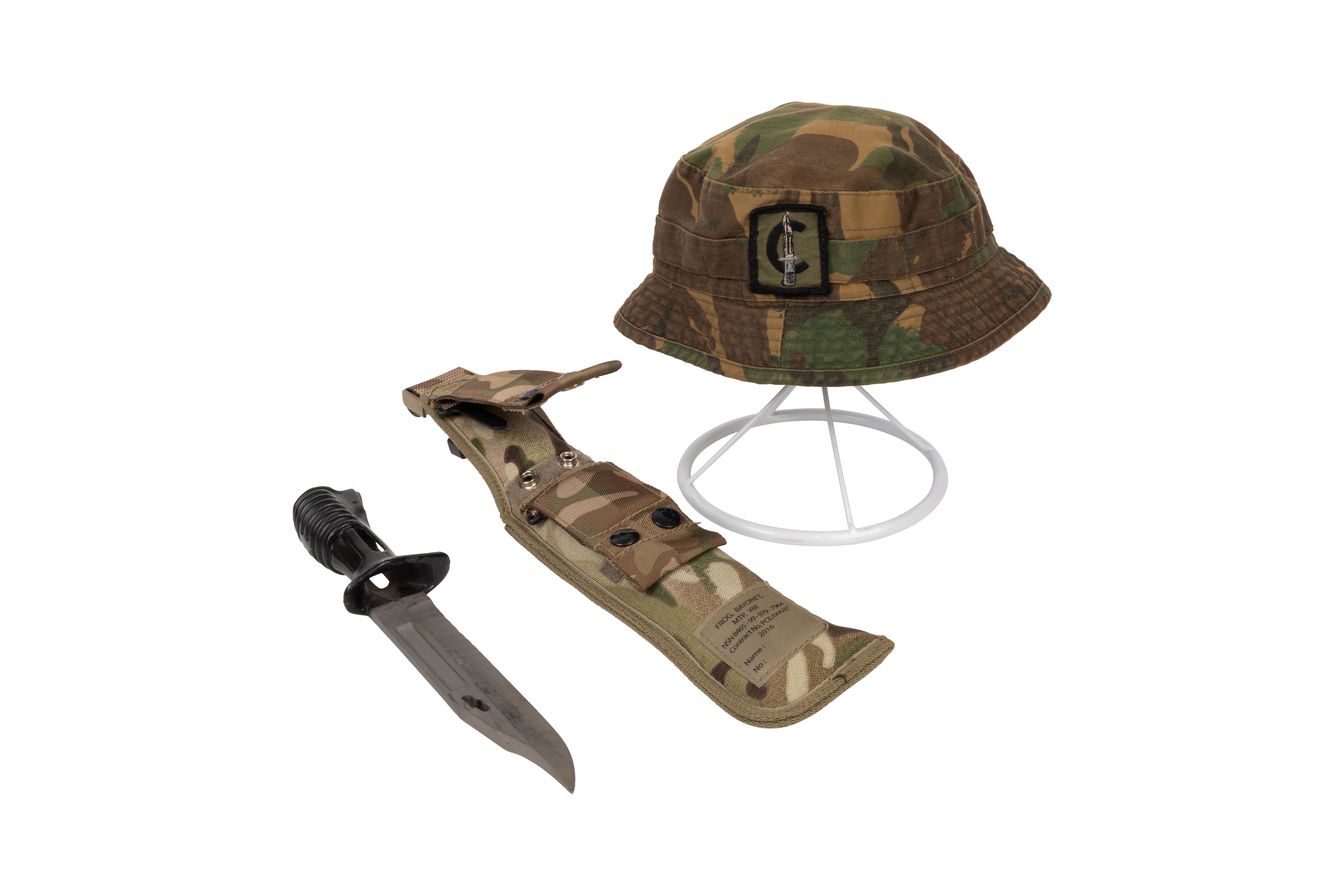 British SA80 Bayonet and Scabbard, dated 2016, with Beanie bearing a Special Forces Badge