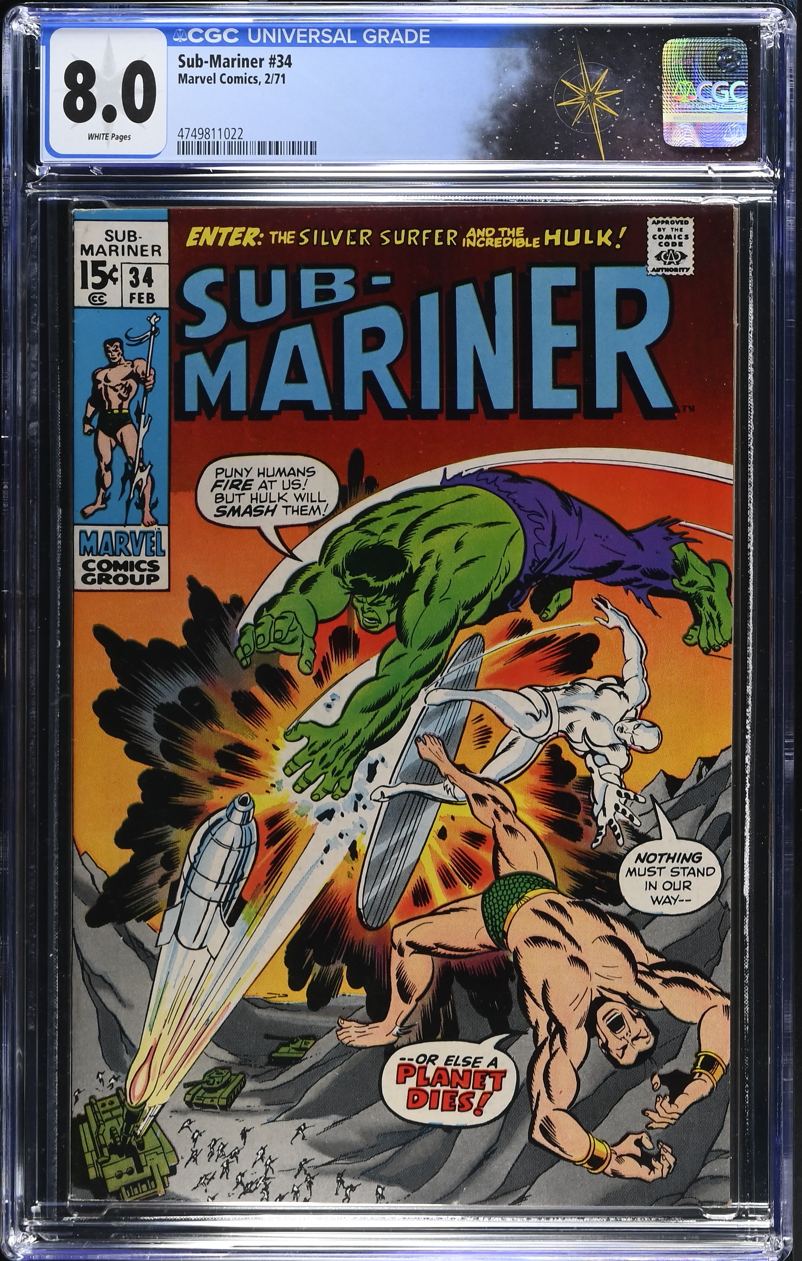Sub-Mariner #34 CGC 8.0 1st Appearance of Titans Three (Marvel Comics, 1971) White Pages