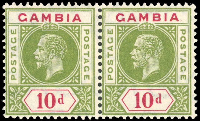 Gambia 1912-22 10d variety Split A