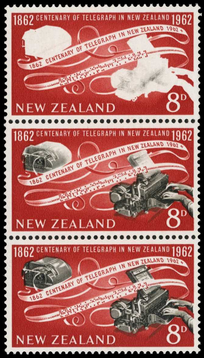 1962 8d Telegraph vertical strip of three...
