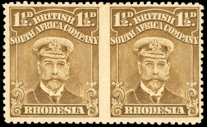Rhodesia 1½d SG 199a horizontal pair imperforate between mint