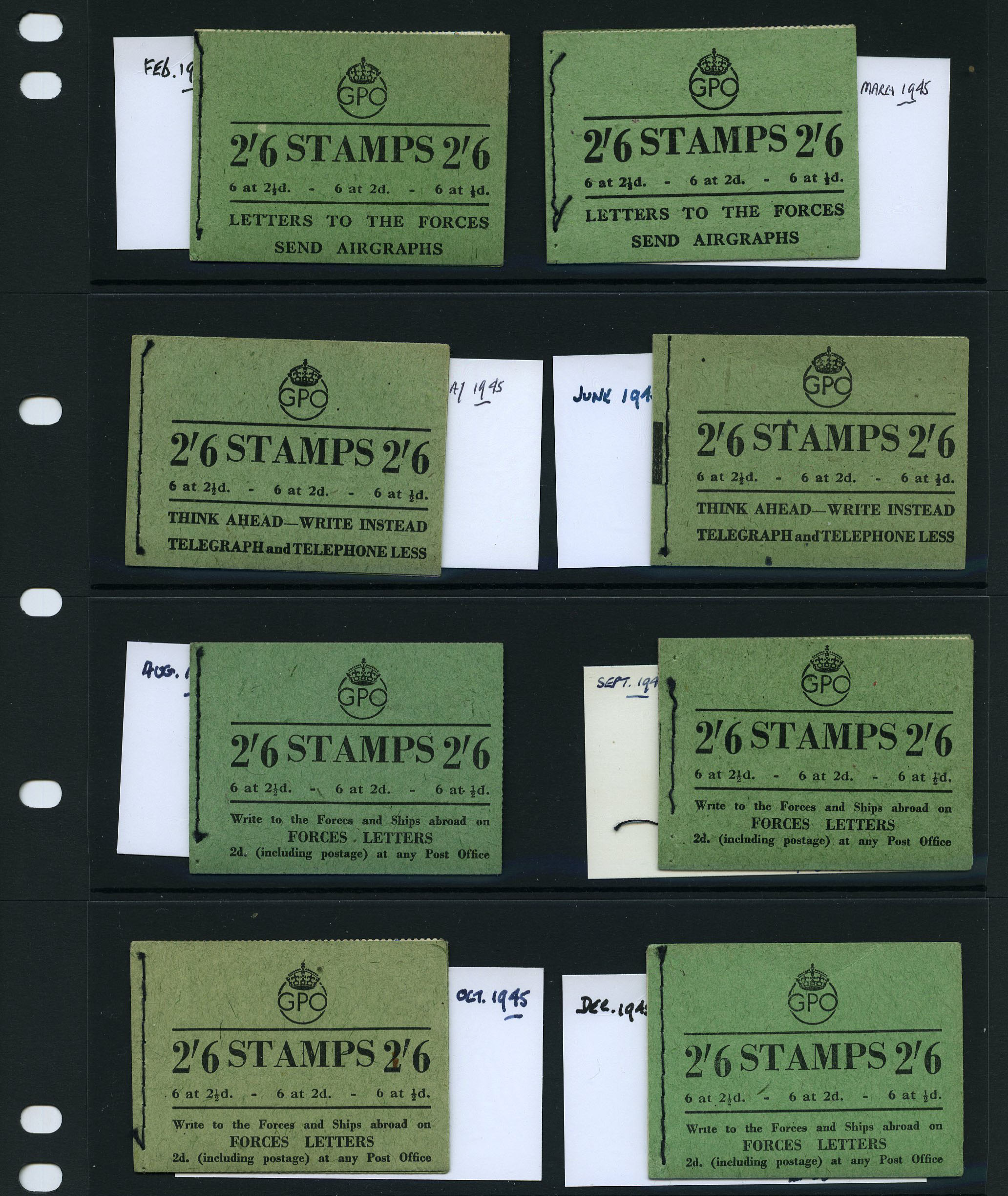 1945 2/6d booklet group, mixed perfs with...