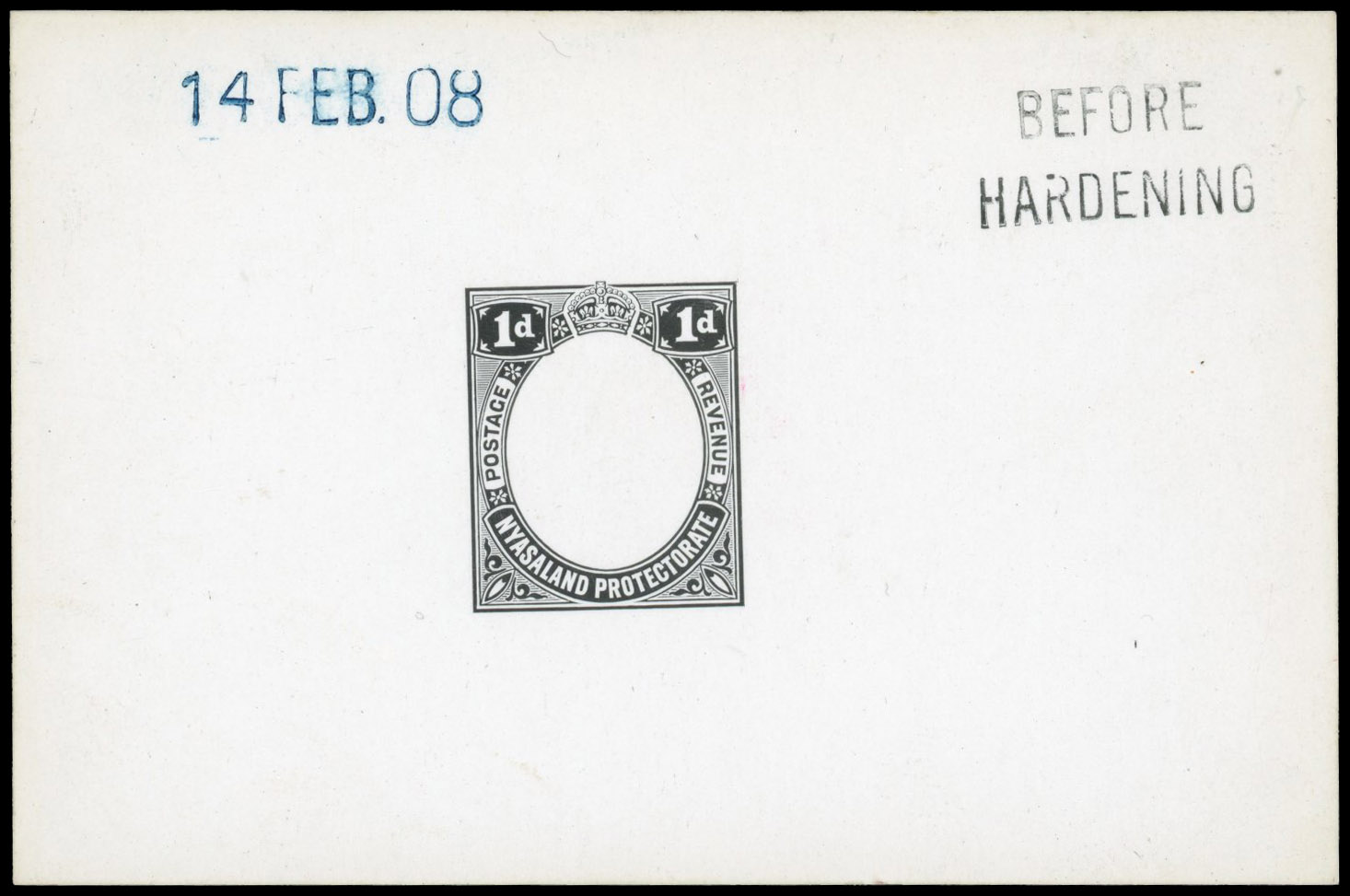 Nyasaland SG 74 1908 1d Die Proof of frame