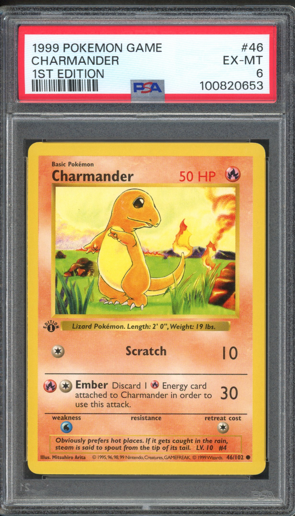 PSA 6 Charmander - Shadowless 1st Edition Base Set 1999 - 46/102