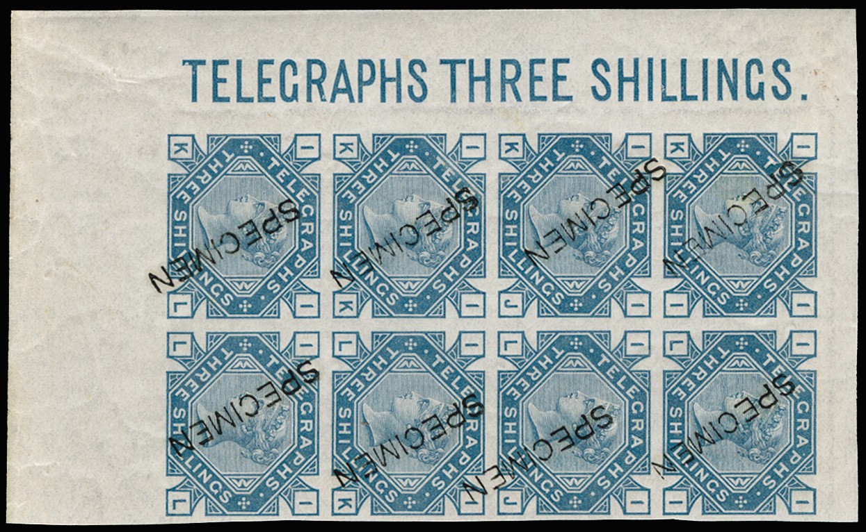 1877 3s Telegraph colour trial Pl.1. Very fine...
