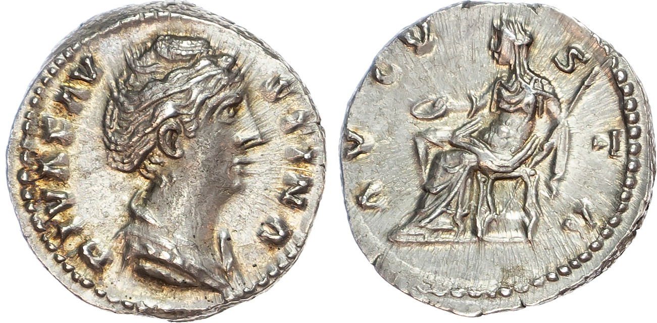 Diva Faustina I (Wife of Antoninus Pius) AR Denarius, Rome, 3.57g. 
